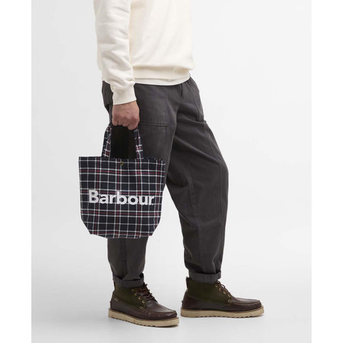 Navy/Red Check Barbour Mini Telfield Tartan Tote on model