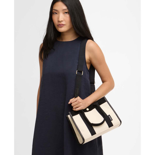 Ecru Barbour Selena Mini Tote/Crossbody Bag model