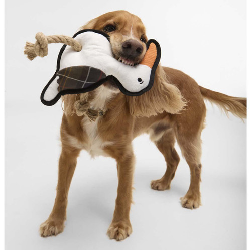White Barbour Dog Seabird Toy on model