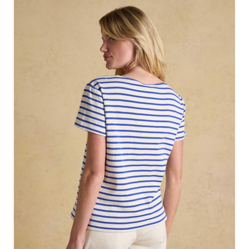 Blue Stripe Joules Womens Harbour Short Sleeve Top On Model Back