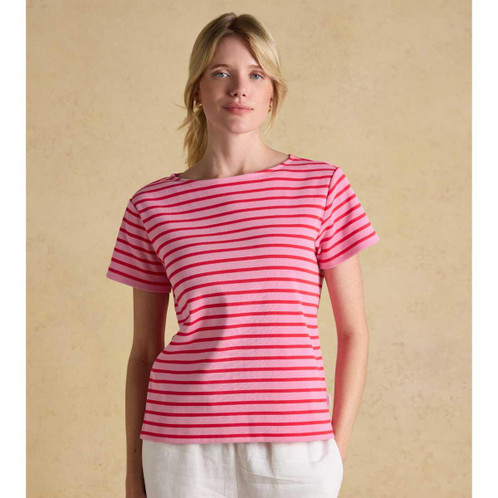 Pink/Red Joules Womens Harbour Short Sleeve Top On Model
