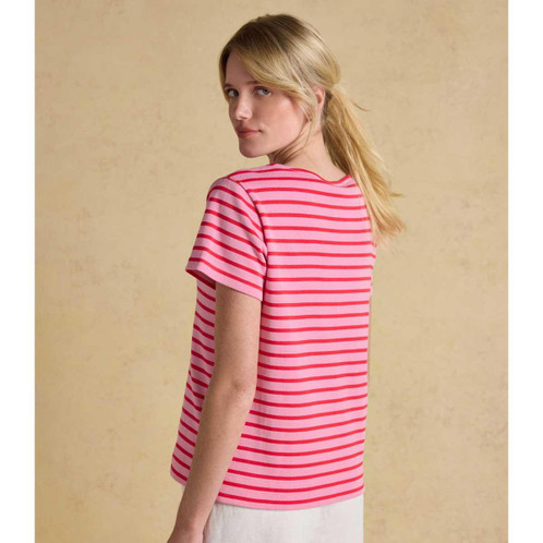 Pink/Red Joules Womens Harbour Short Sleeve Top On Model Back