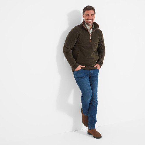 Dark Olive Schoffel Mens Berkeley 1/4 Zip Fleece Lifestyle