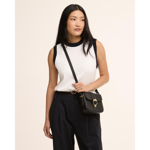 Black Barbour Mini Rosa Leather Crossbody Bag on model
