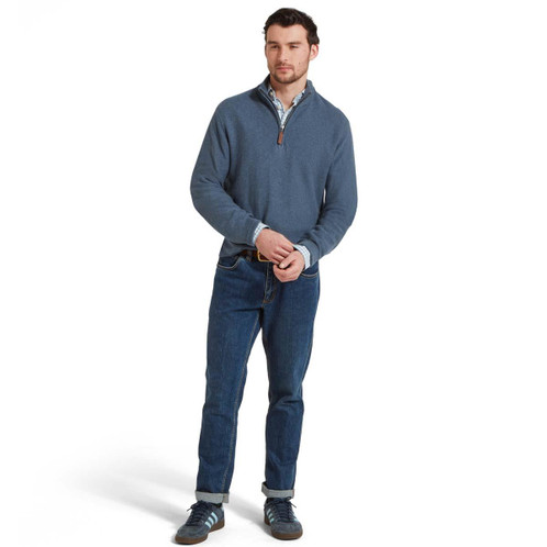 Dark Pigeon Blue Schoffel Mens Porthleven 1/4 Zip Jumper on model2