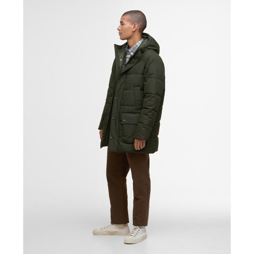 Sage Barbour Mens Hooded Bedale Puffer Jacket On Model