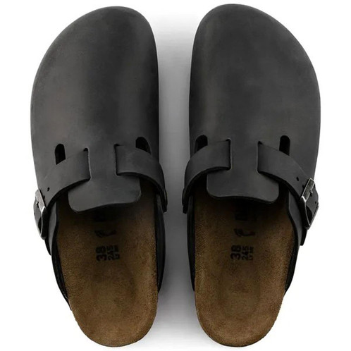 Black Birkenstock Boston Oiled Leather Clogs Side View Top View