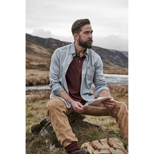 Mid Blue Wash Hoggs of Fife Mens Archerfield Denim Shirt Lifestyle