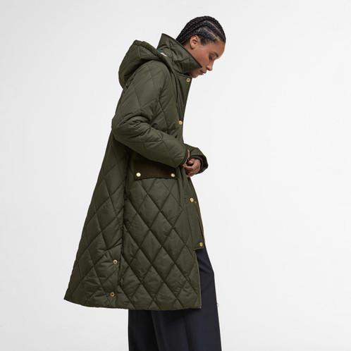 Olive/Ancient Tartan Barbour Womens Meredith Quilted Jacket side