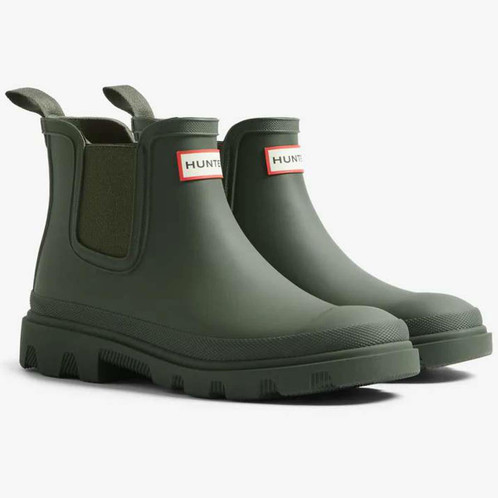 Dark Olive Hunter Unisex Downpour Chelsea Boot pair