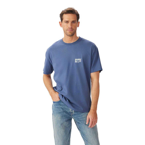 Blue R.M. Williams Mens Branded T-Shirt front model