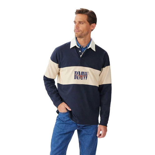 Navy Sand R.M. Williams Mens Heritage Rugby Top front