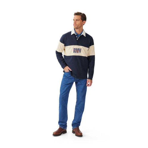 Navy Sand R.M. Williams Mens Heritage Rugby Top model