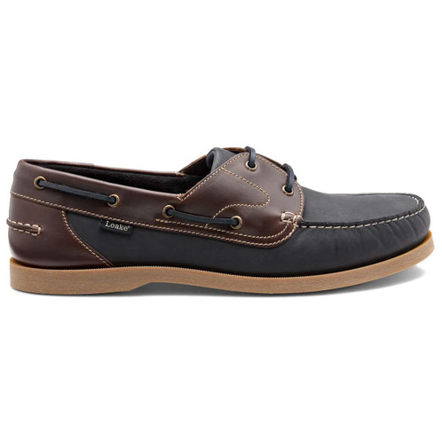 Navy Nubuck/Brown Waxy Leather Loake Mens Padstow Deck Shoe side