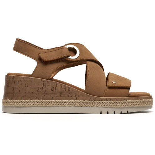 Tan Nubuck Clarks Womens Kidiki Sun Wedge Sandals Side View