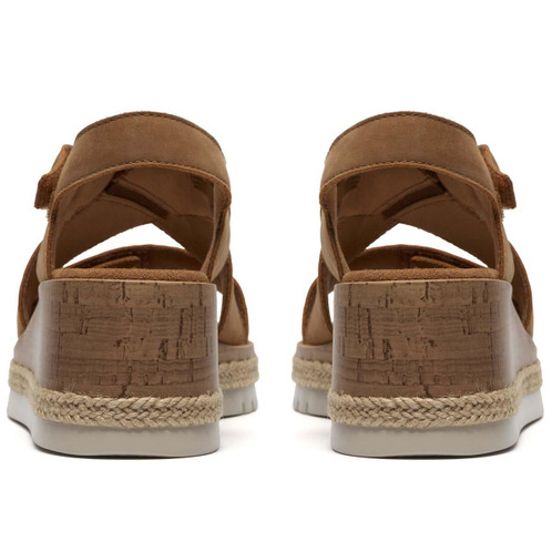 Tan Nubuck Clarks Womens Kidiki Sun Wedge Sandals Heel