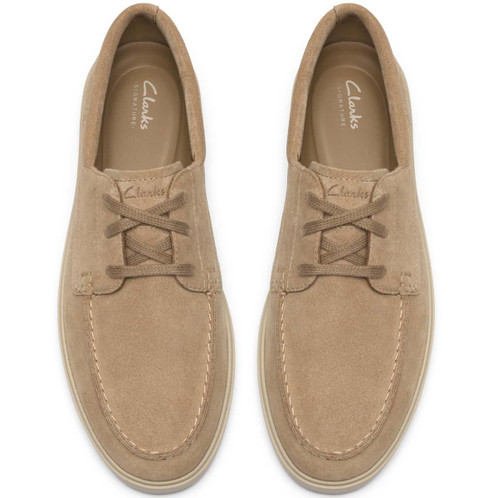 Dark Sand Suede Clarks Mens Lockford Boat Shoes Top View