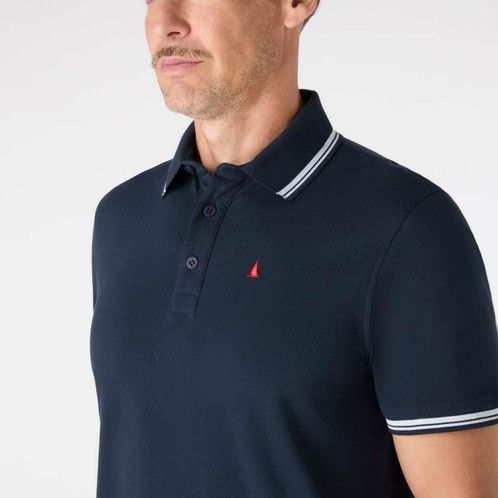 Navy Musto Mens Original Tipped Pique Polo collar