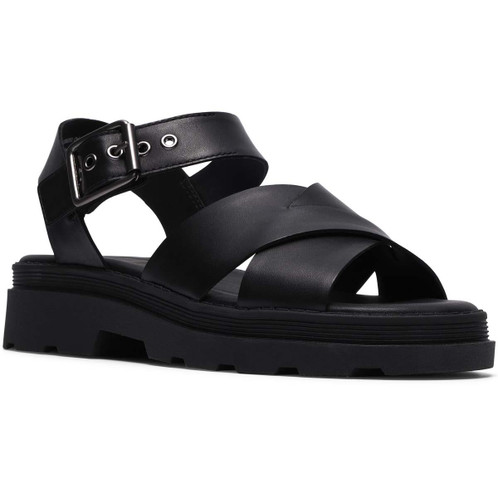 Black Leather Clarks Womens Orinoco3 Cross Sandals