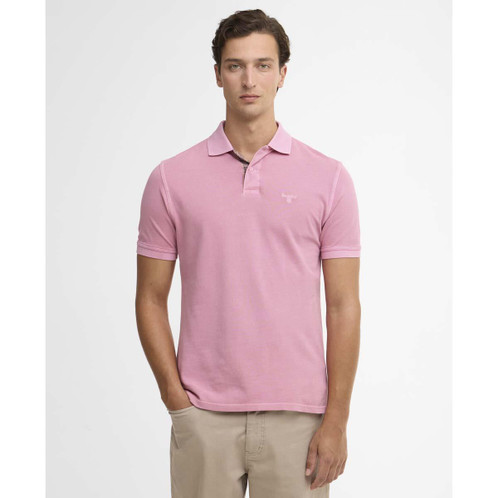Washed Pink Barbour Mens Washed Tartan Tailored Fit Pique Polo FRONT