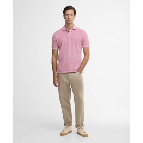 Washed Pink Barbour Mens Washed Tartan Tailored Fit Pique Polo ON MODEL