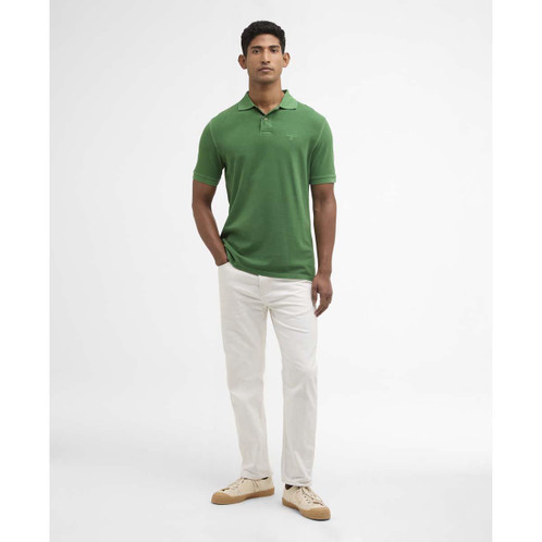 Washed Green Washed Pink Barbour Mens Washed Tartan Tailored Fit Pique Polo ON MODEL