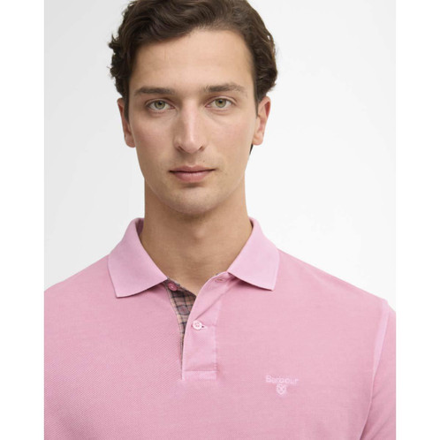 Washed Pink Barbour Mens Washed Tartan Tailored Fit Pique Polo LOGO