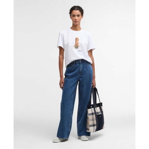 White Barbour Womens Bedale T-Shirt on model