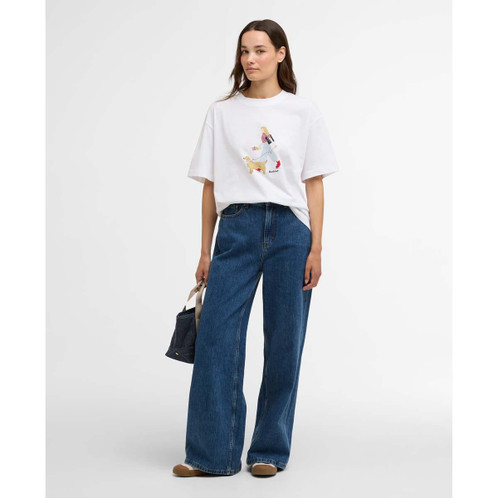 White Barbour Womens Derwent T-Shirt on model