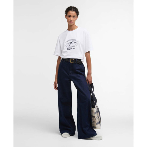 White Barbour Womens Fern T-Shirt on model