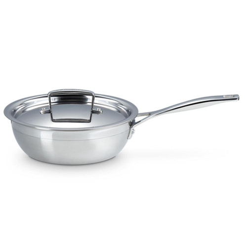 Le Creuset 3-Ply Stainless Steel 20cm Non Stick Chefs Pan handle and lid