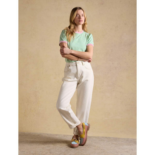 Green Stripe Joules Womens Erin Striped T-Shirt On Model Full Length