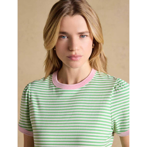 Green Stripe Joules Womens Erin Striped T-Shirt On Model Neckline Detail