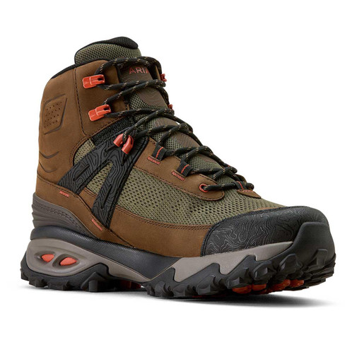 Brown Bark Ariat Mens Traverse Mid Waterproof Hiking Boots Angle View