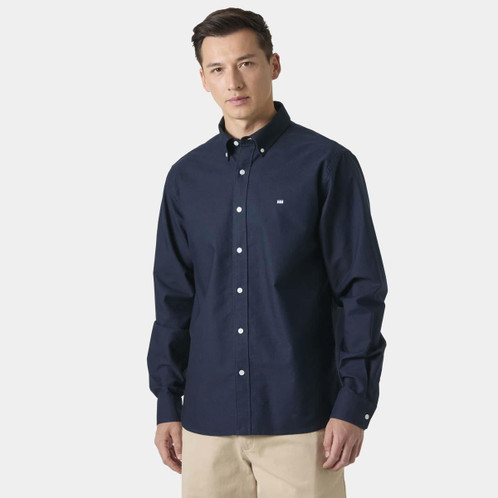 Navy Helly Hansen Mens Shore L/S Shirt ON MODEL