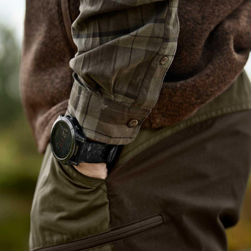 Green Check Harkila Mens Fjell Long Sleeve Shirt Cuff Detail