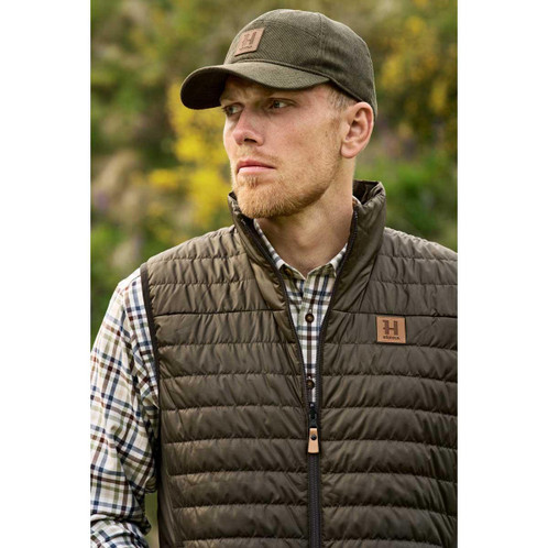 Willow Green/Shadow Brown Harkila Mens Kalix HSP Reversible Waistcoat On Model