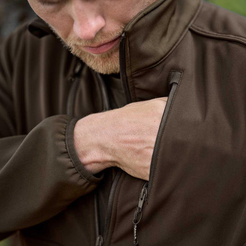 Willow Green/Shadow Brown Harkila Mens Scandinavian Softshell Jacket Pocket Detail