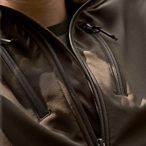 Willow Green/Shadow Brown Harkila Mens Scandinavian Softshell Jacket Zip Detail