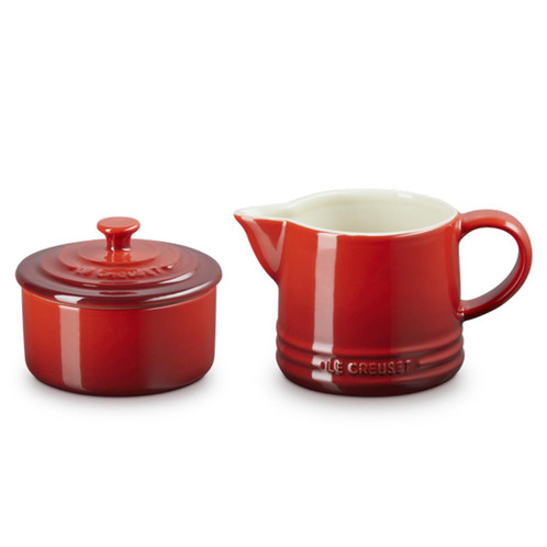 Le Creuset Stoneware Milk & 250ml Sugar Set cerise