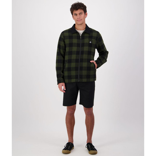 Olive/Black Check Swanndri Mens Liverpool Jacket On Model
