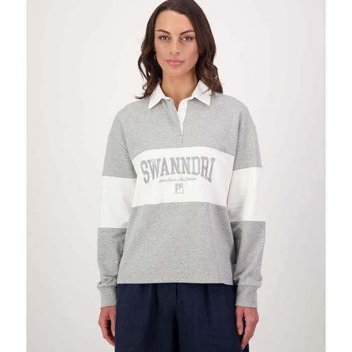 Grey Marle/White Swanndri Womens Cameron Rugby Shirt Front
