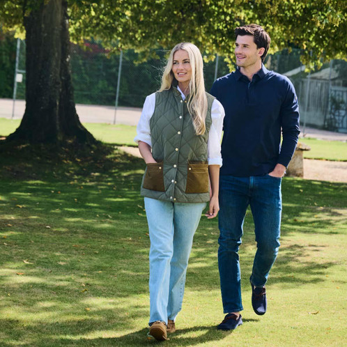 Kelp Dubarry Womens Clashmore Quilted Gilet Couple Lifestyle