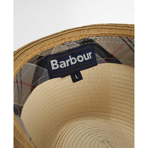 Ecru/Tan Barbour Mens Ashill Trilby Summer Hat Inner