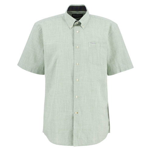 Loden Green Barbour Mens Fleming Linen Blend Regular S/S Shirt