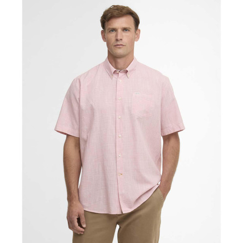 Pink Barbour Mens Fleming Linen Blend Regular S/S Shirt Front