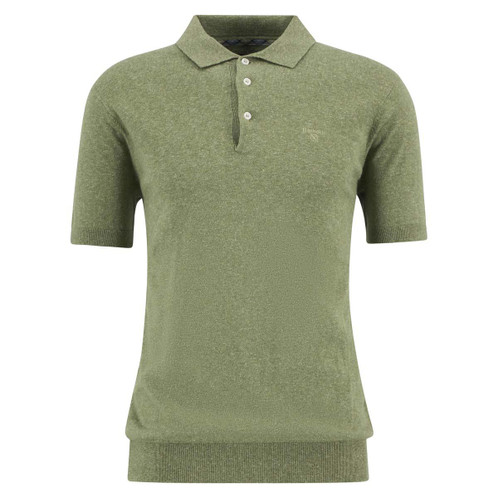 Laurel Green Barbour Mens Muston Linen Blend Knitted Polo Shirt