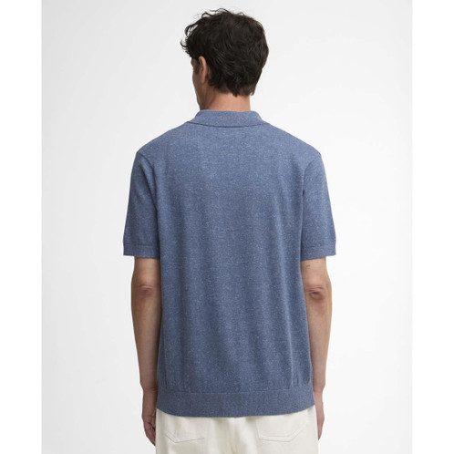Denim Barbour Mens Muston Linen Blend Knitted Polo Shirt Back
