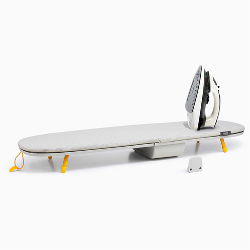 Ecru Joseph Joseph Pocket Max Large Folding Table-Top Ironing Board Unfolded With Iron