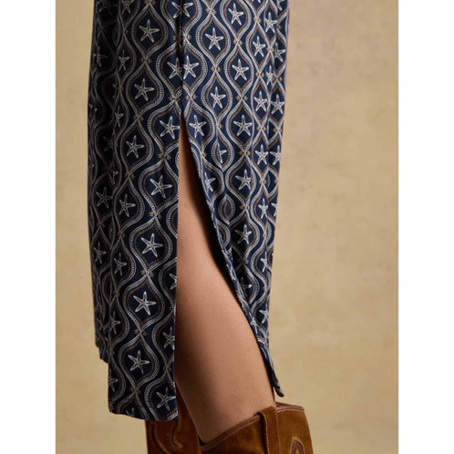 Navy Joules Womens Nia Short Sleeve Jersey Midi Dress Slit in Skirt